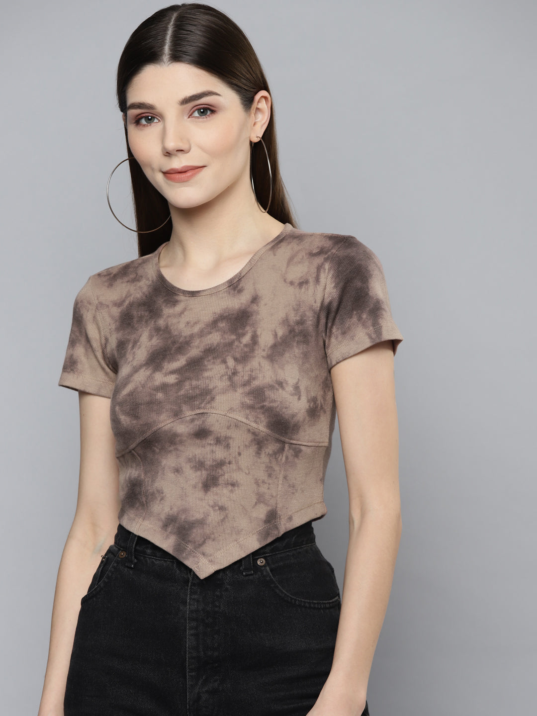 Brown Printed Crop Top