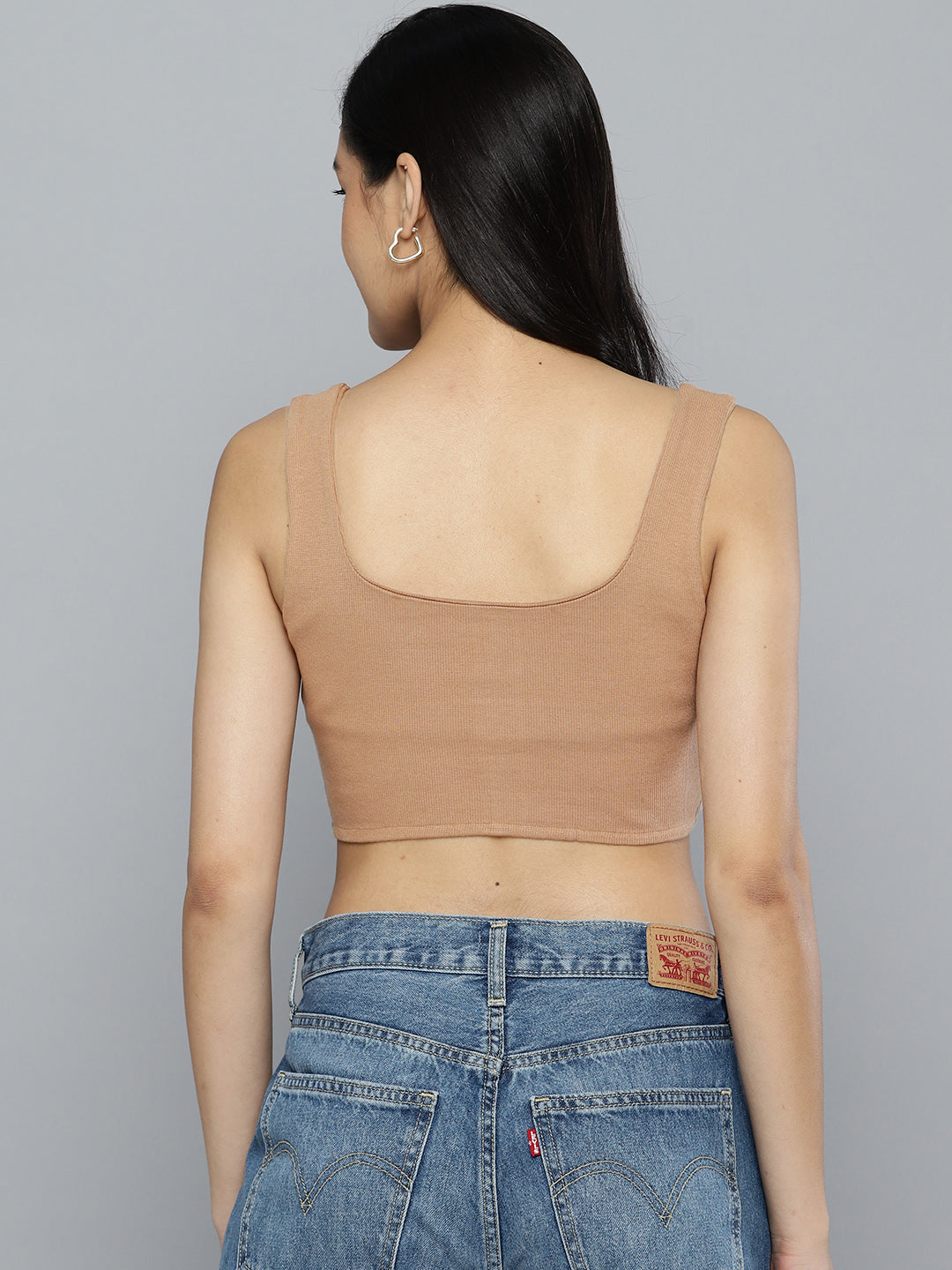 Brown  Fitted Crop Top