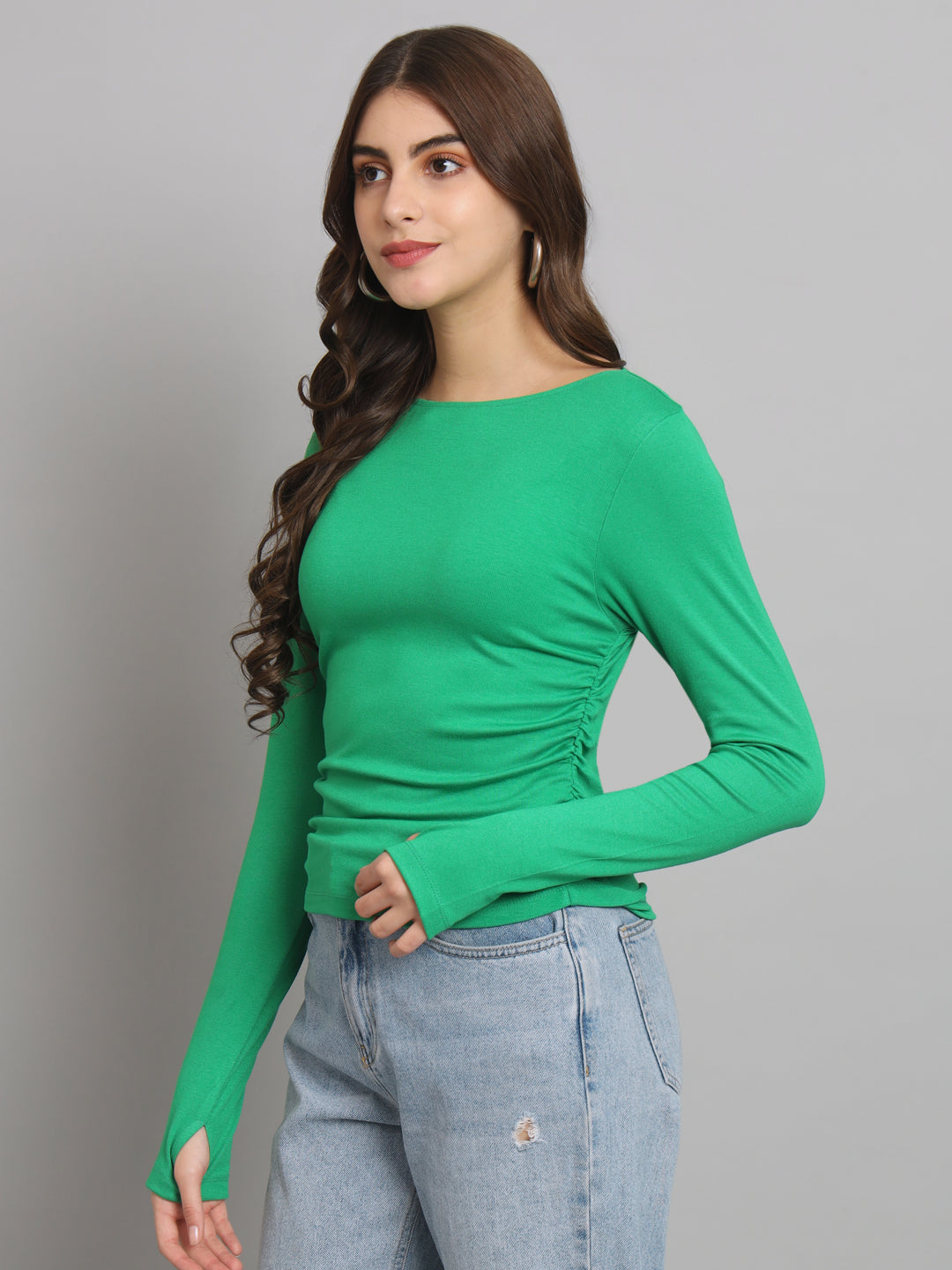 Bottle Green Boat Neck Fitted Top