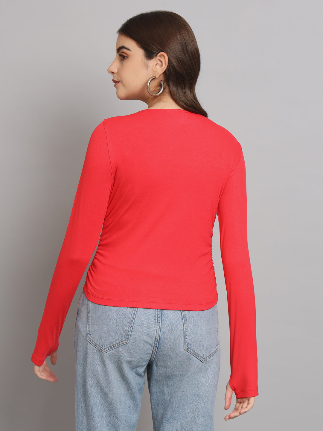 Red Boat Neck Fitted Top