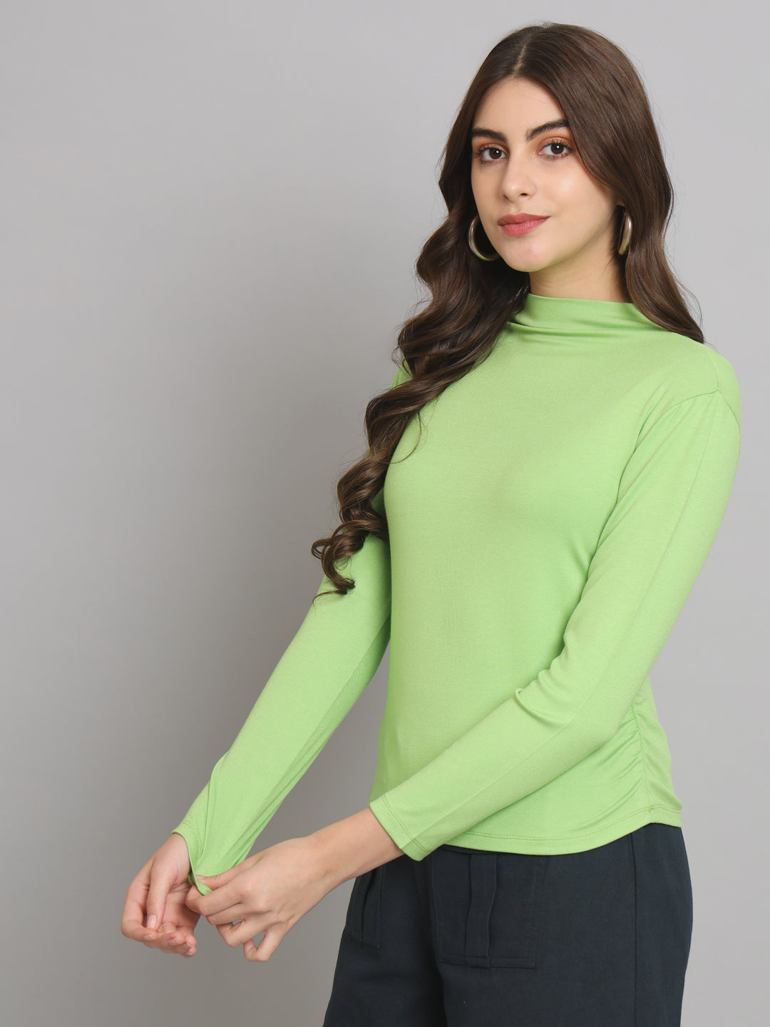 Lime Green RUCHED MOCK NECK TOP