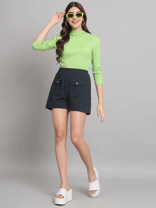 Lime Green RUCHED MOCK NECK TOP