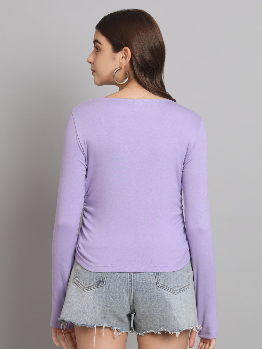 Purple Boat Neck Fitted Top