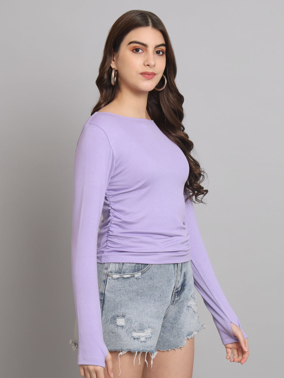 Purple Boat Neck Fitted Top