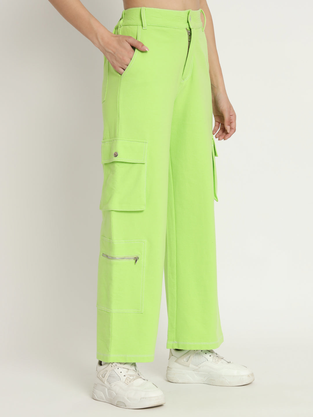 Wide leg satin pants in lime green - Himelhoch's Department Store