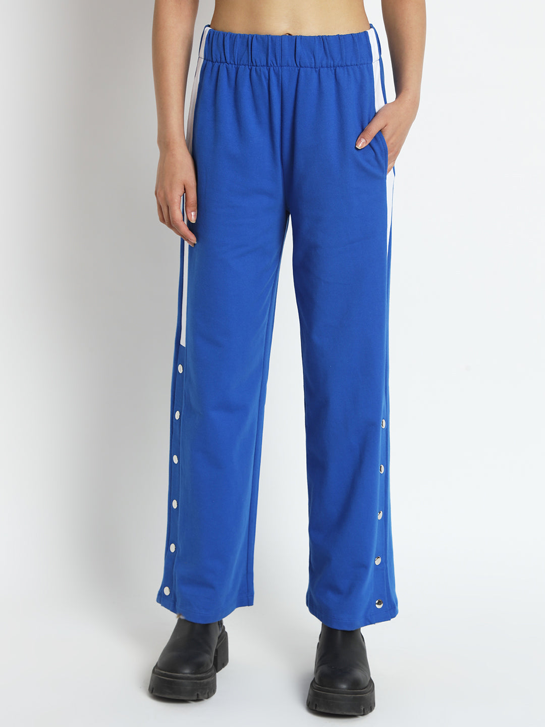 VividArtsy Women Royal Blue Relaxed Loose Fit Cotton Trousers