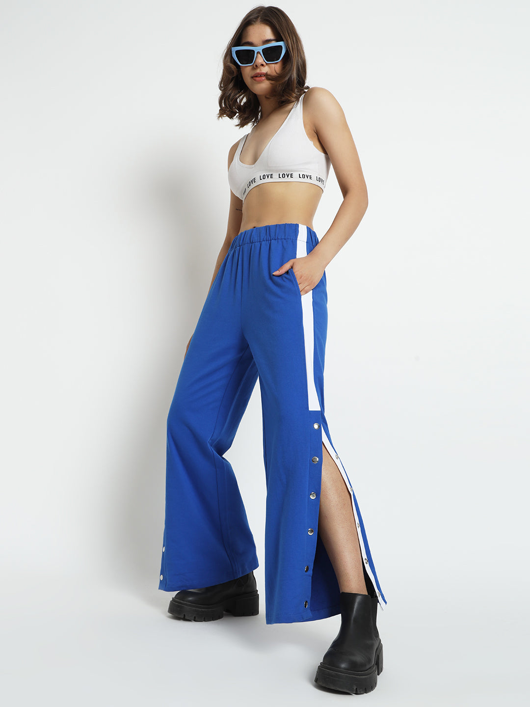 Royal Blue Relaxed Loose Fit Cotton Trousers