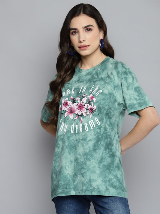 Green Tie and Dye Printed Pure Cotton T-shirt