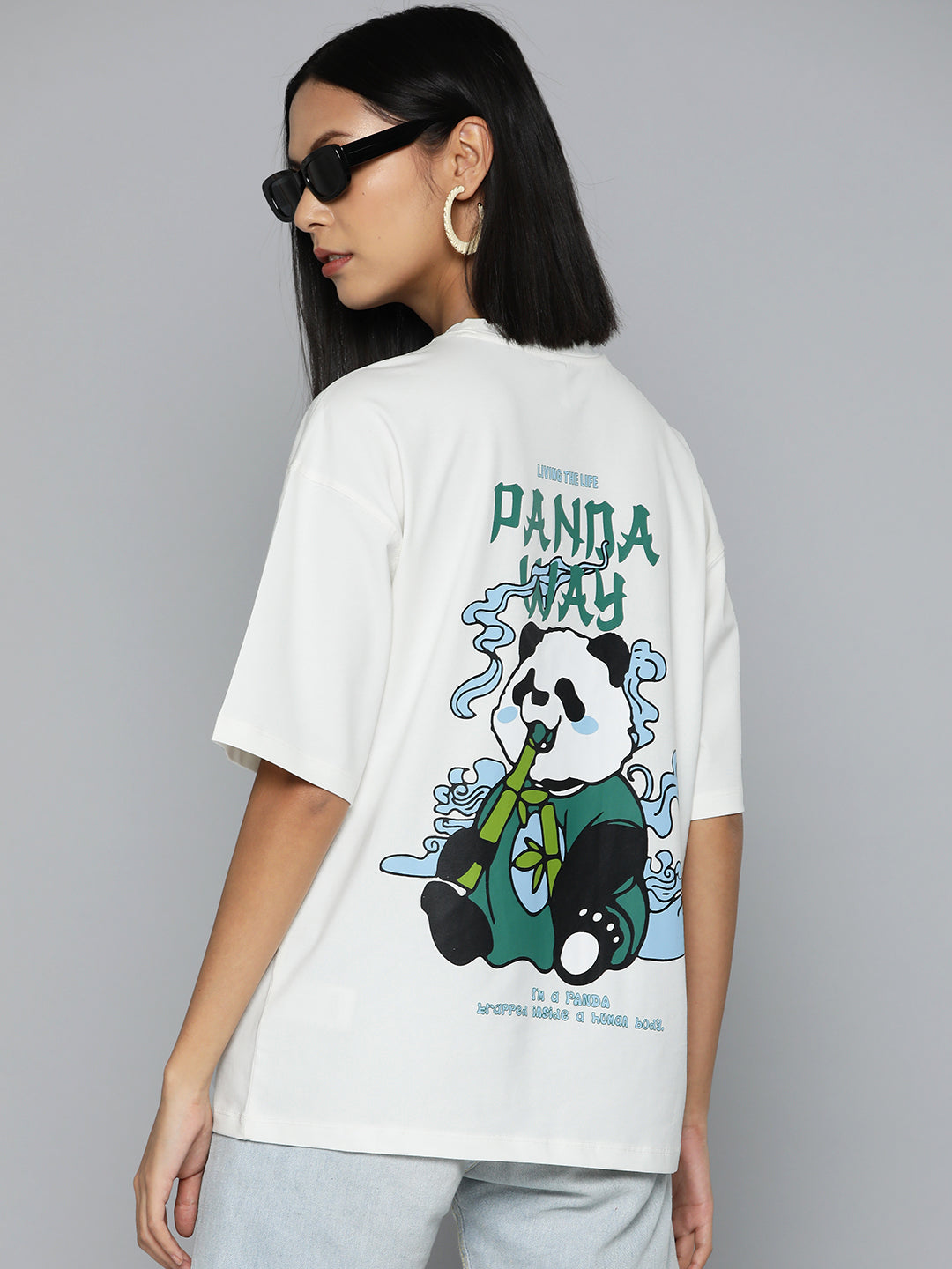 Graphic Printed Oversized Drop-Shoulder Sleeves Longline T-shirt
