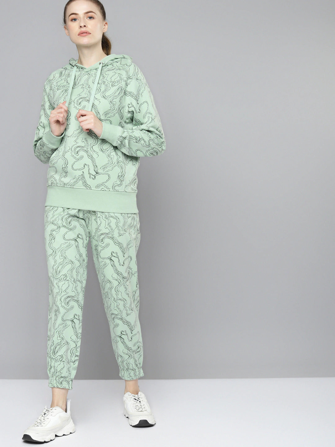 Green Abstract Print Cotton Tracksuit