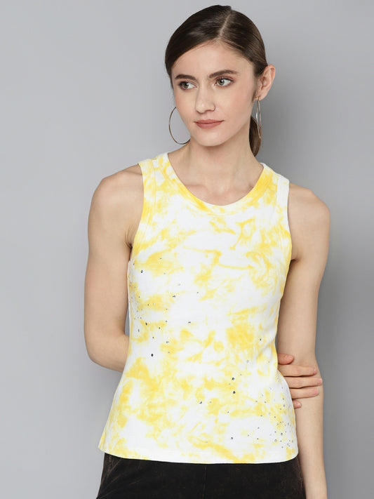 Yellow & White Tie and Dye Top