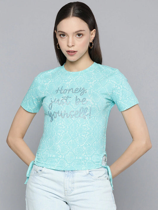 Blue Printed Studded Top