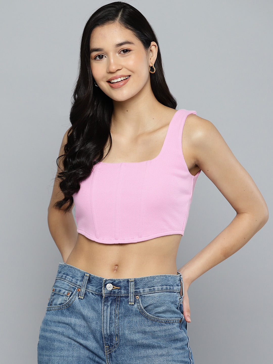 Pink Fitted Crop Top