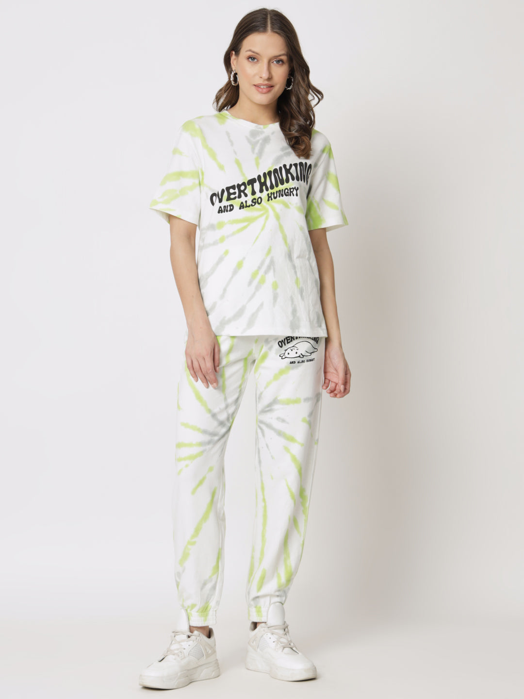 Green Tie & Dye Printed T-Shirt With Joggers Co-Ords
