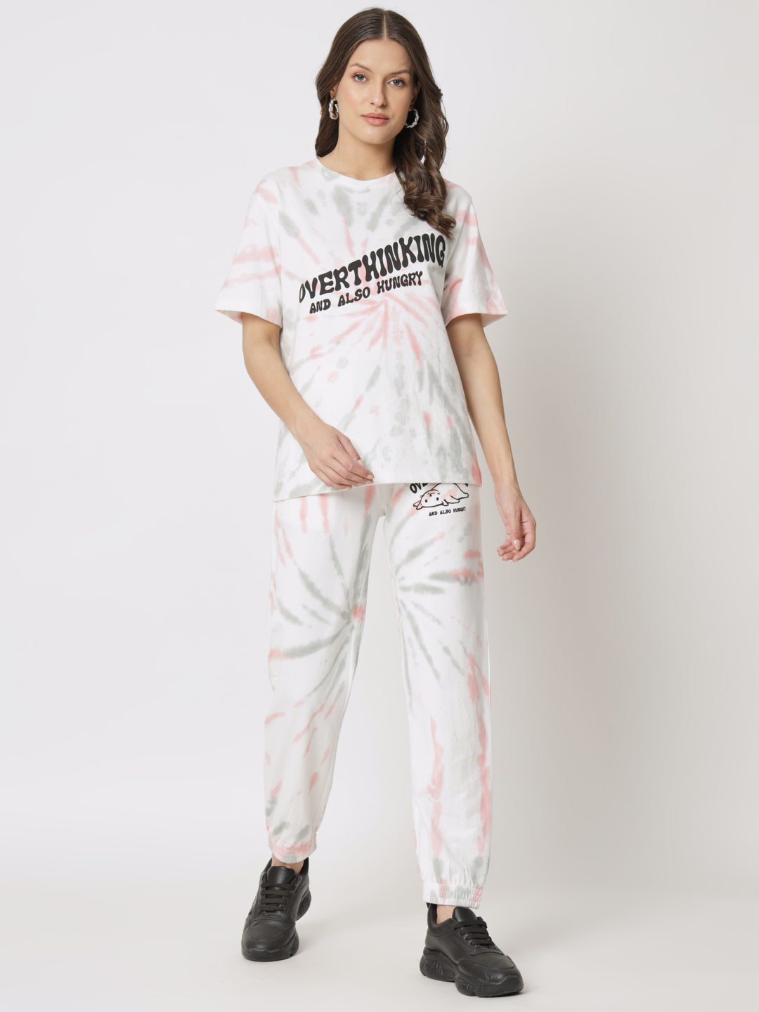 Pink Dyed Tshirt With Joggers Co-Ords