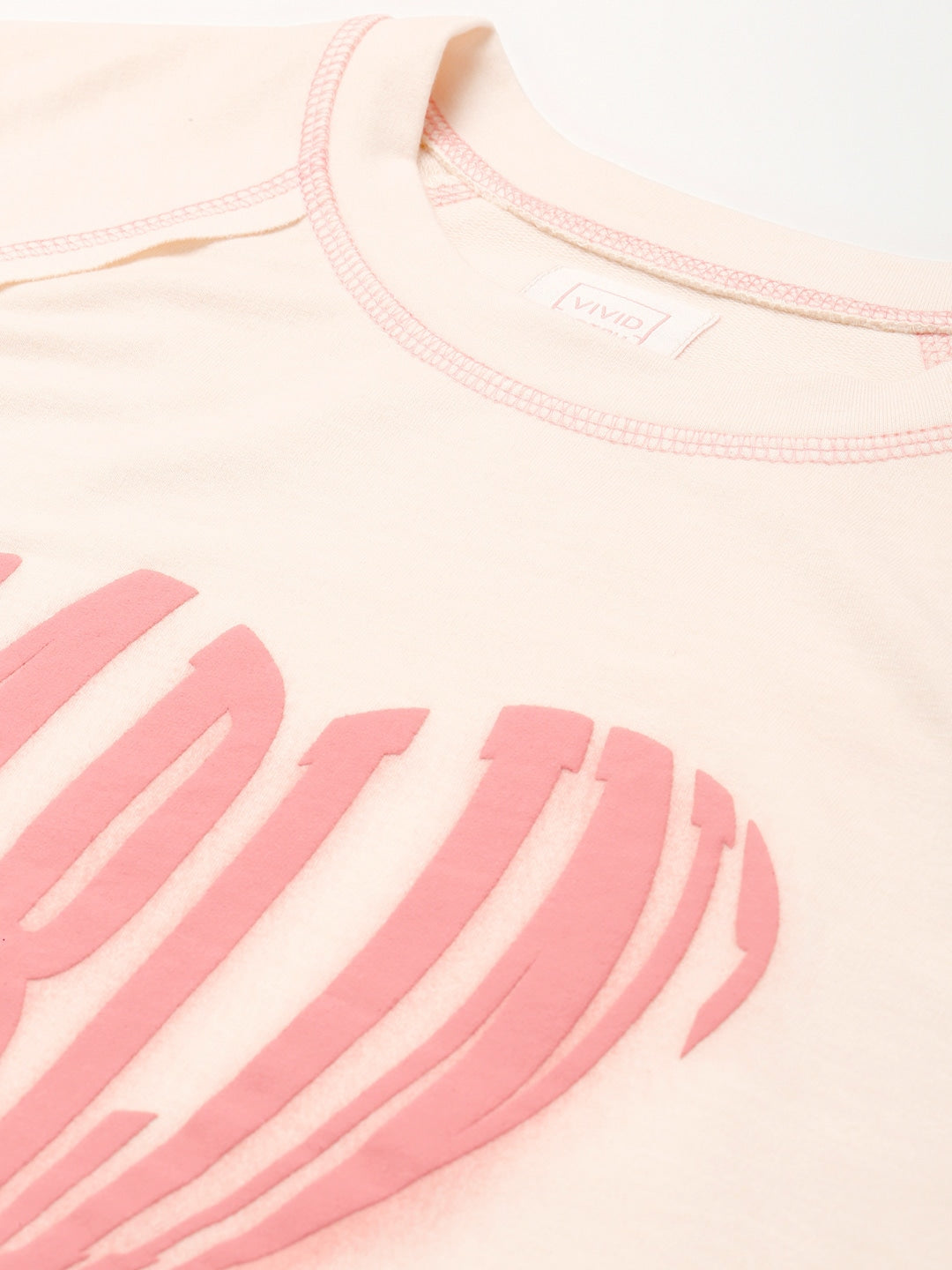 Beige & Pink Typography Printed Sweatshirt with Joggers