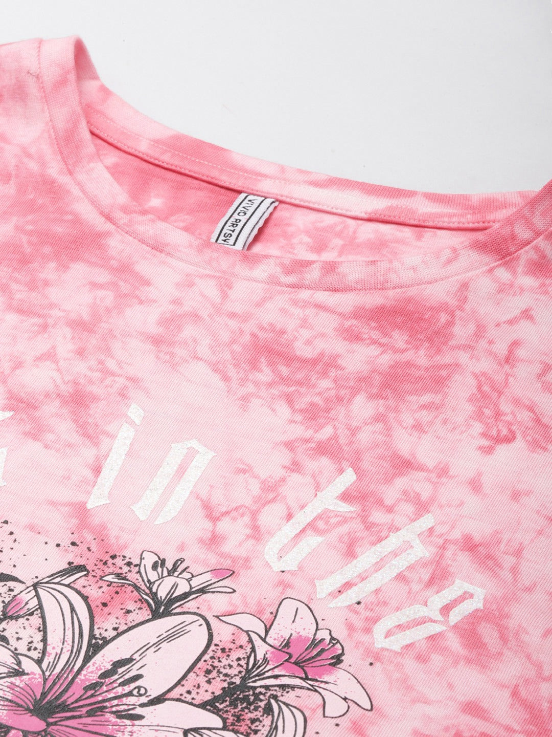 Women Pink & Off White Dyed Pure Cotton T-shirt