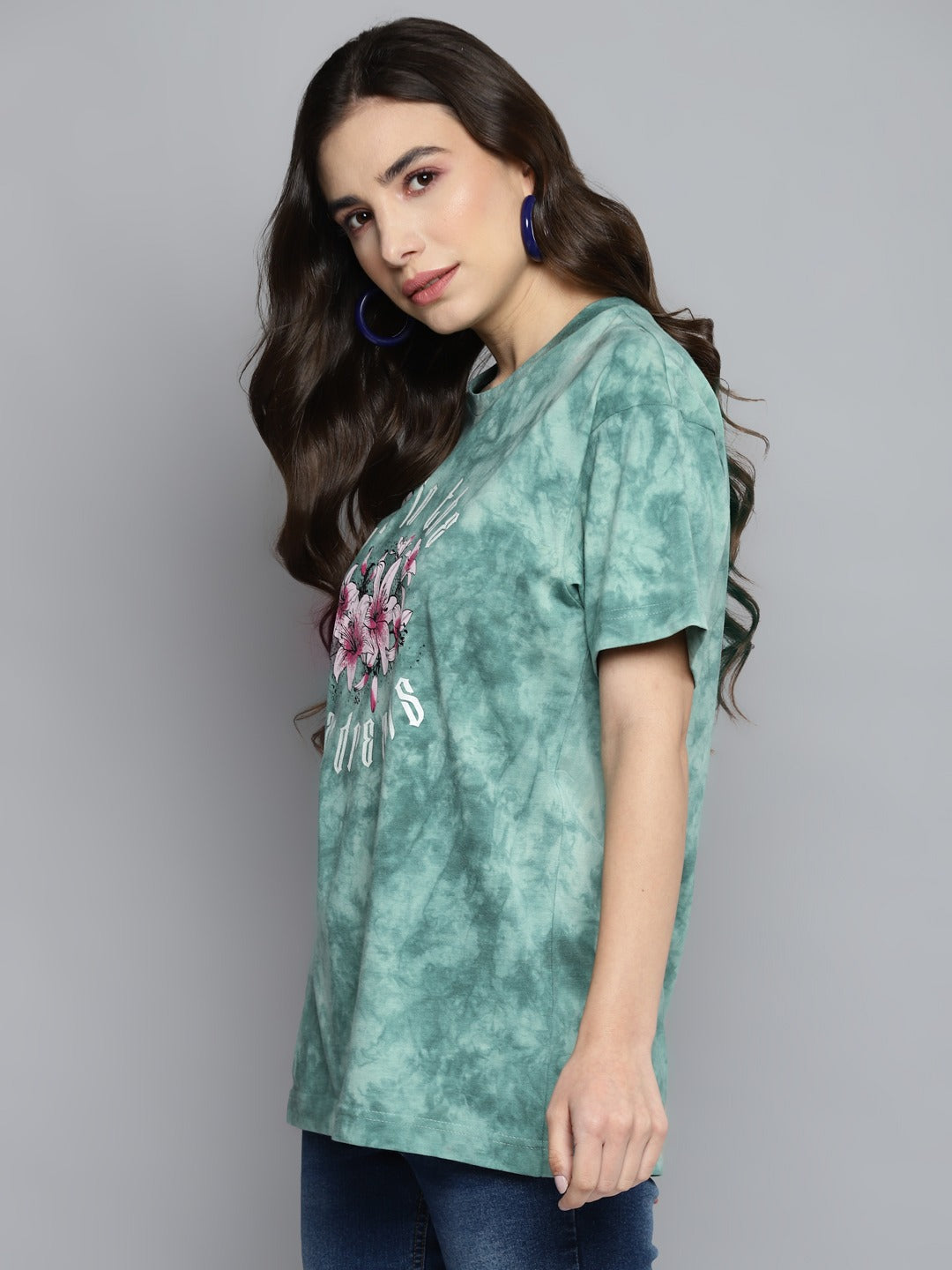 Women Green Tie and Dye Printed Pure Cotton T-shirt