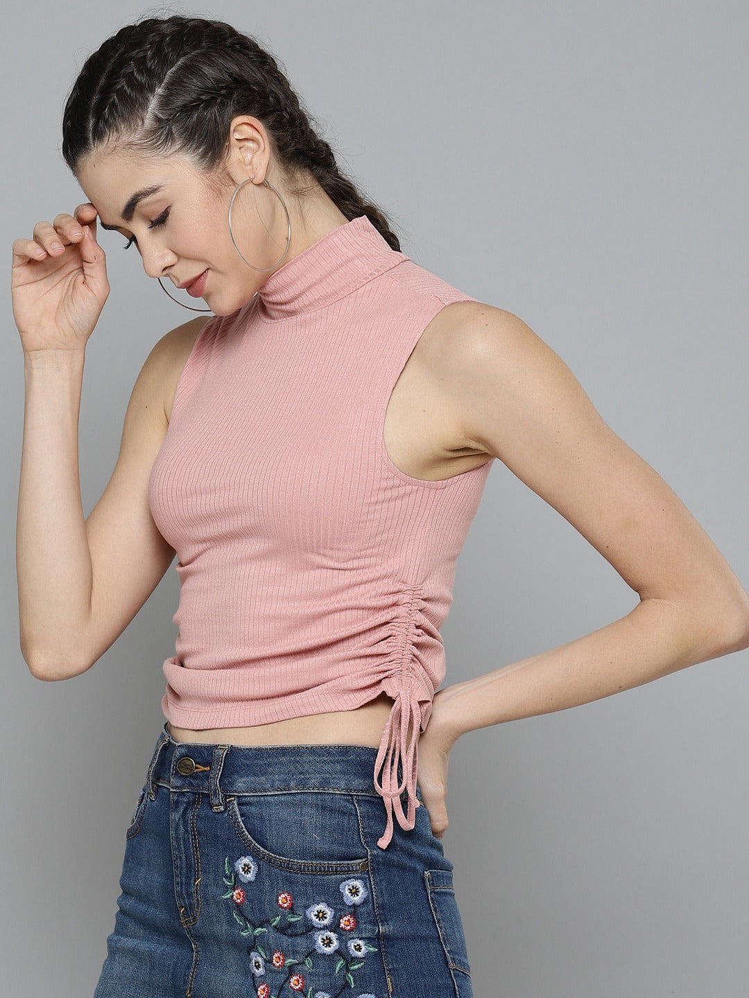 VividArtsy Women Pink Ruched Fitted Top