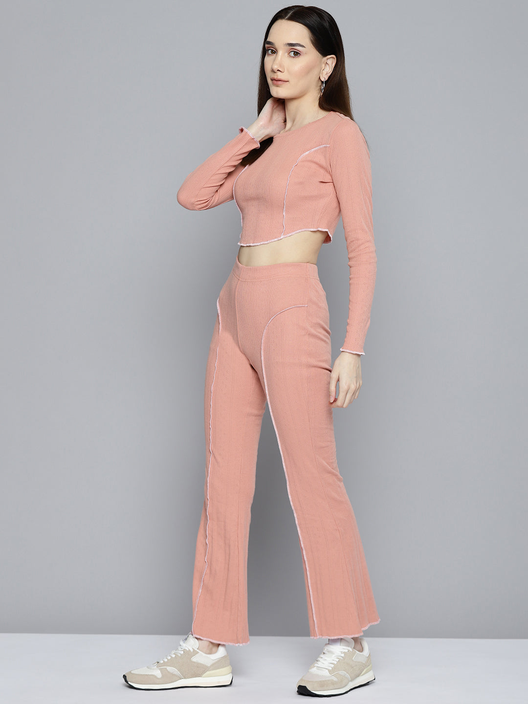 Women Peach-coloured Textured Pure Cotton Co-ord Set