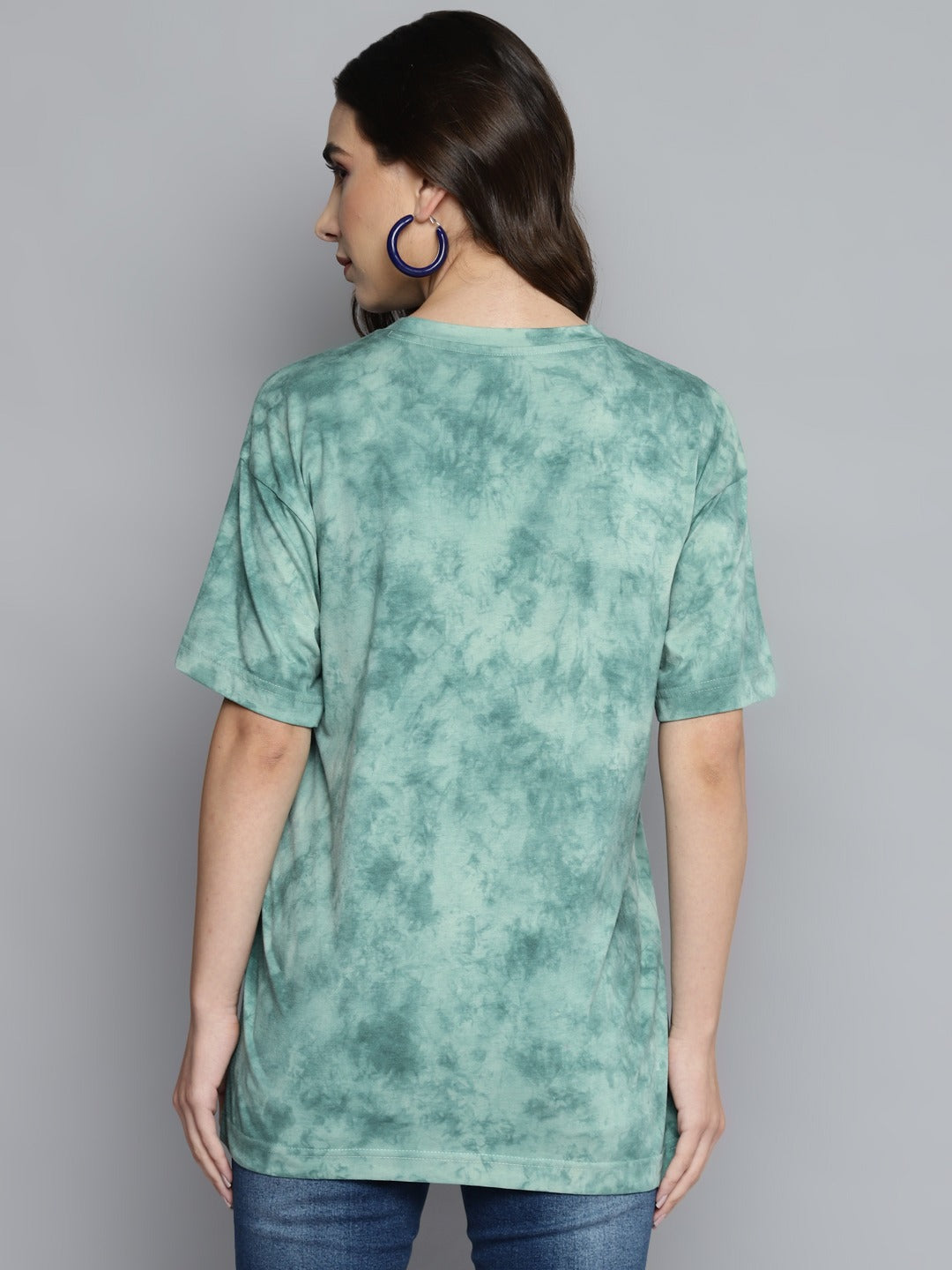 Women Green Tie and Dye Printed Pure Cotton T-shirt
