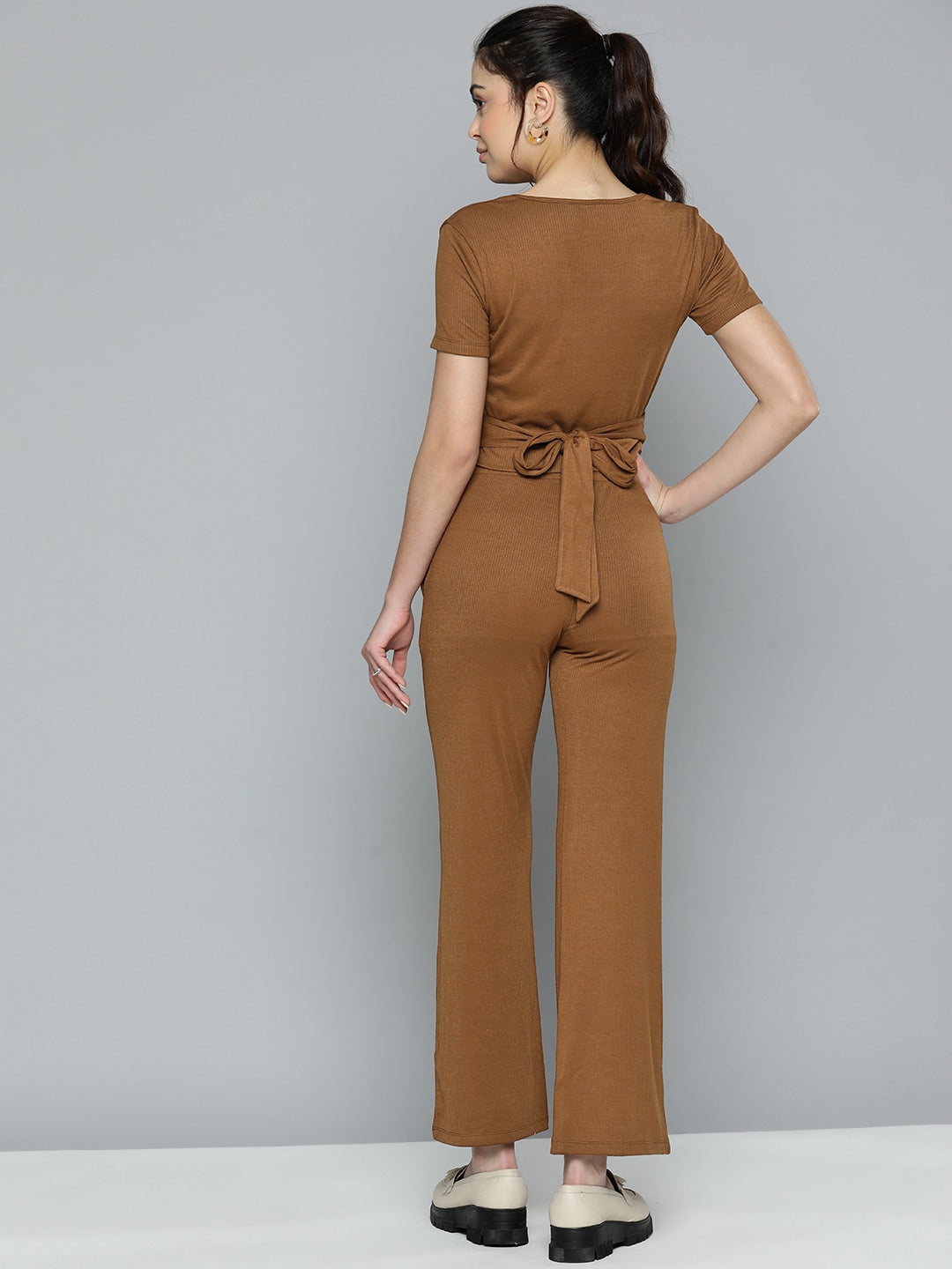 Brown Solid Top & Trousers Co-ords