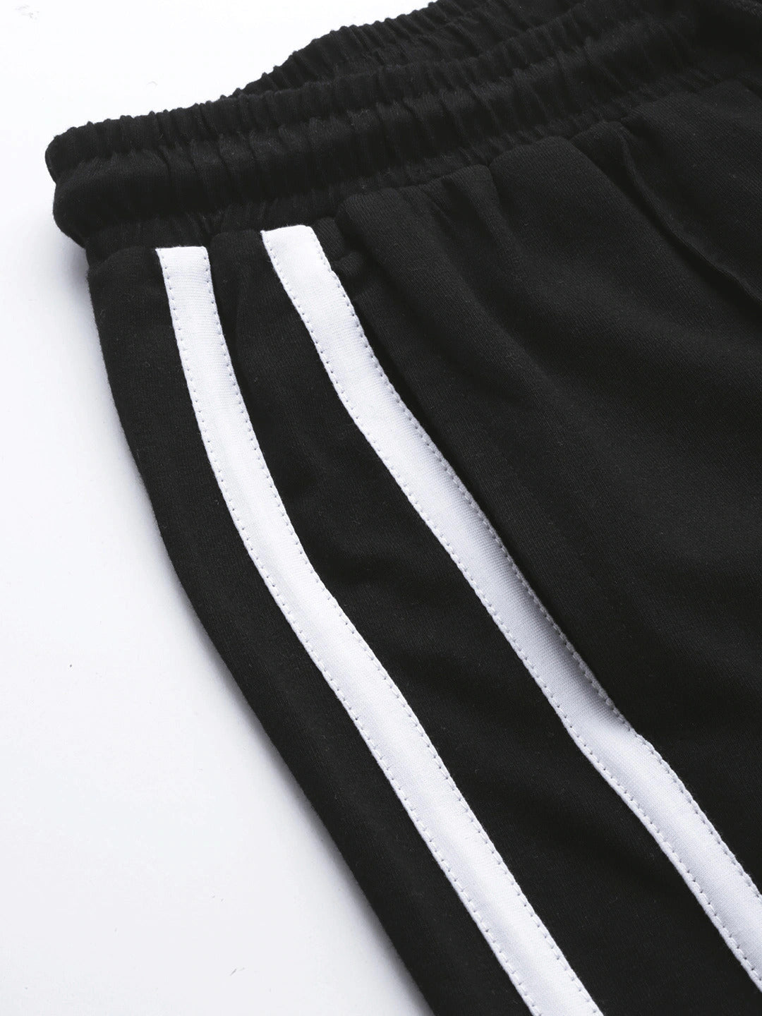 Black Solid Pure Cotton Wide Track Pants with Striped Details