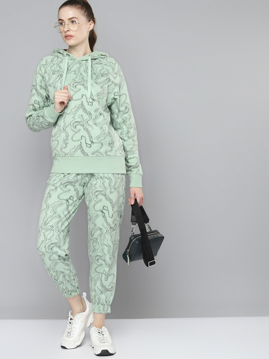 Green Abstract Print Cotton Tracksuit