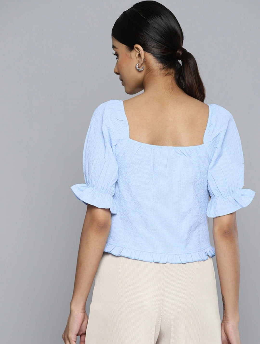 Blue puff sleeve online top