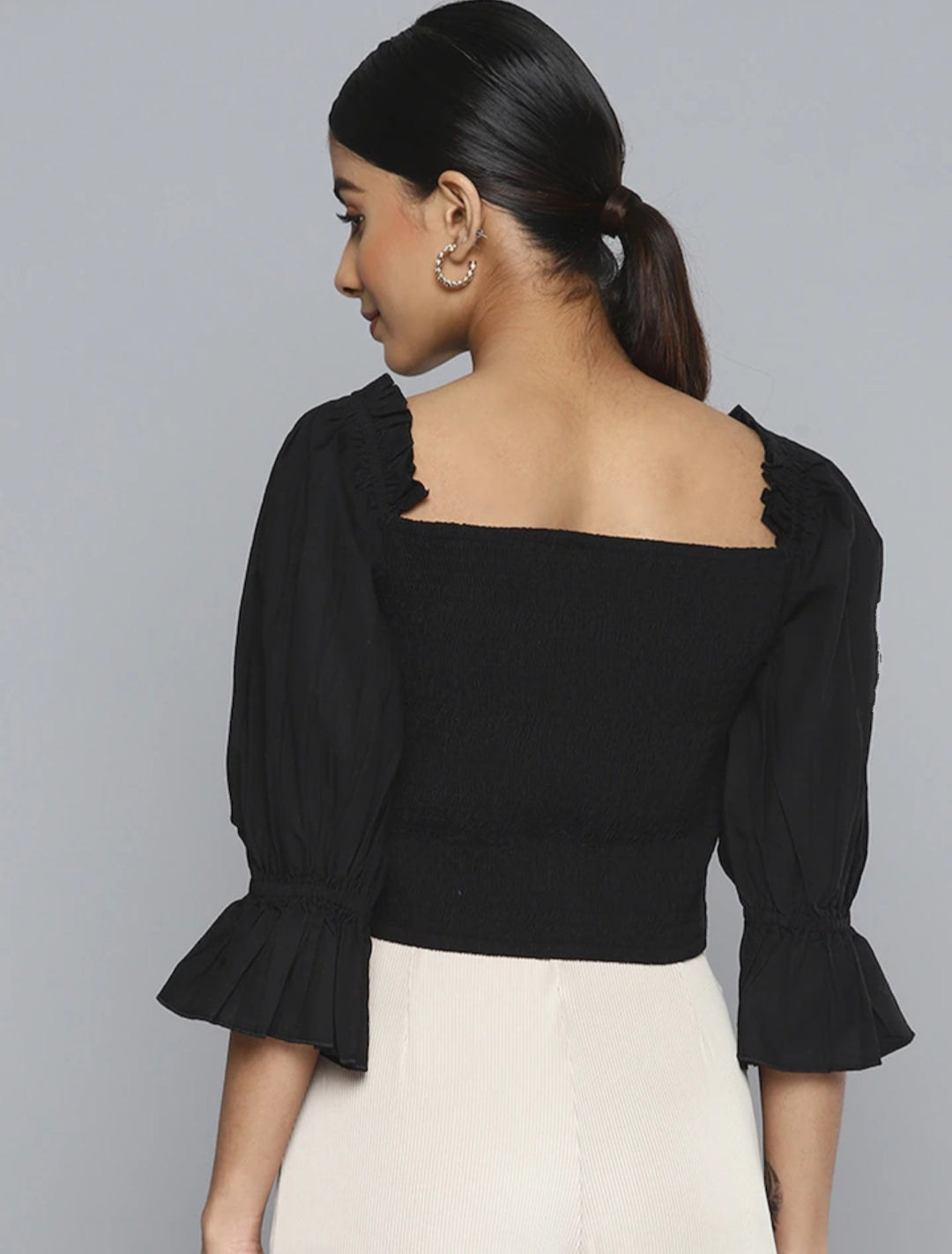 Black bardot puff sleeve hot sale top