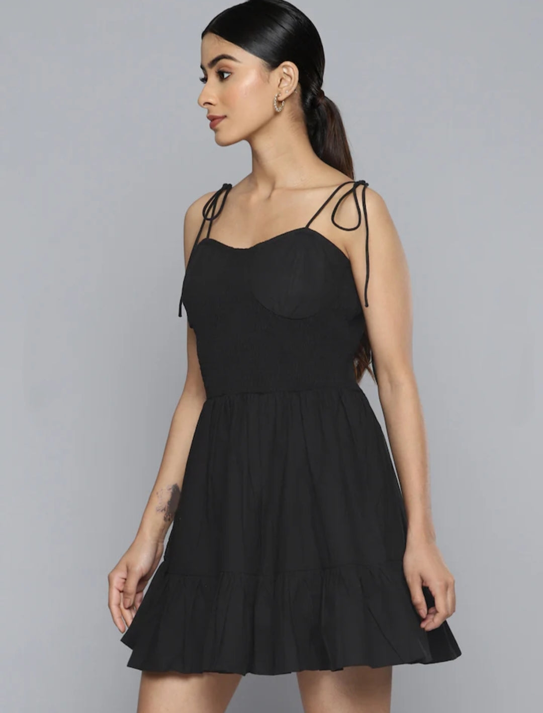 Black Solid A-Line Mini Dress