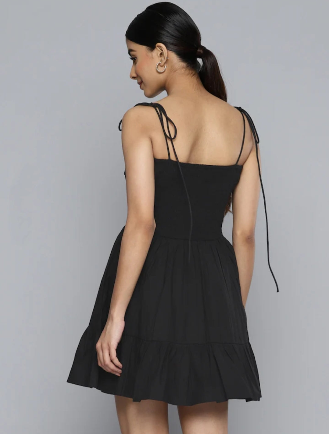 Black Solid A-Line Mini Dress