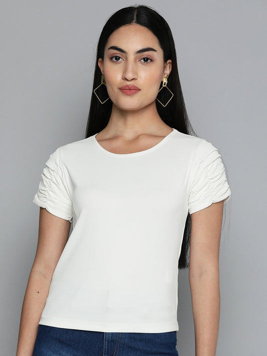 Gathered Detail Ribbed Fitted Top