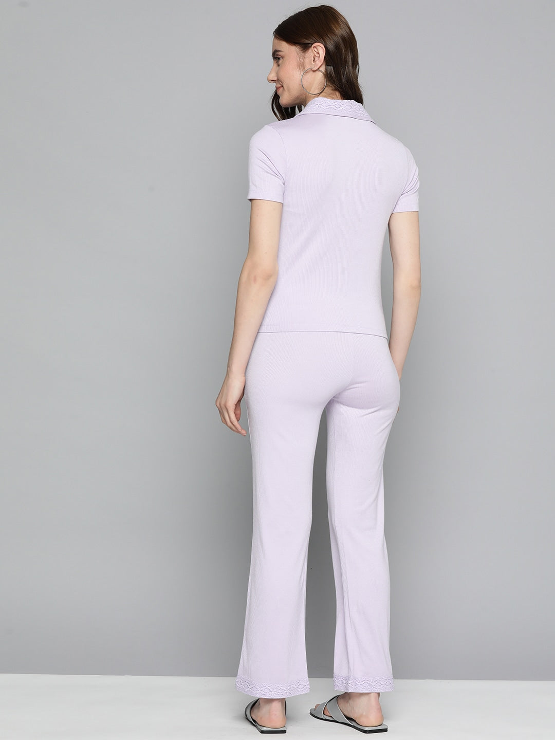 Solid Shirt & Trousers With Lace Inserts